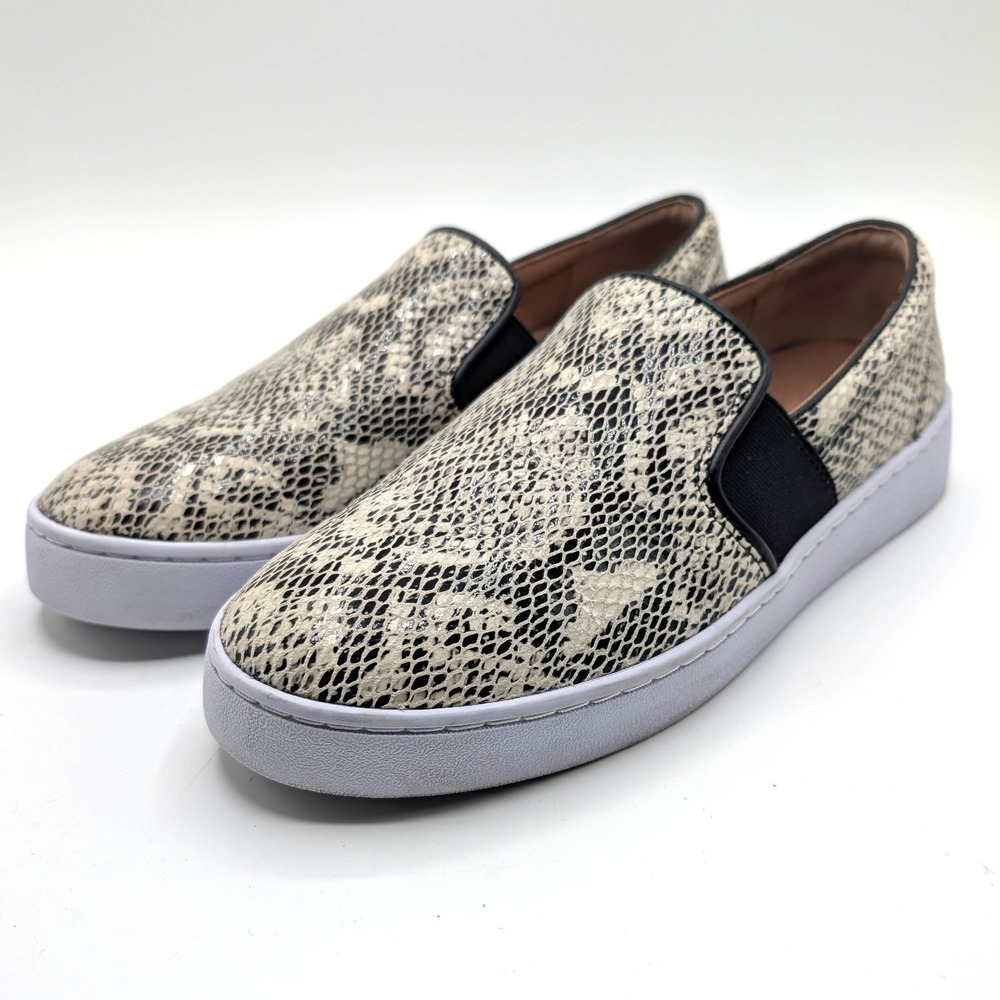 Vionic Demetra Snakeskin Slip On Sneakers Shoes 6.5 Cream Black Casual Comfort
